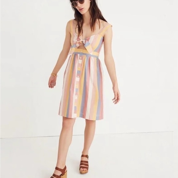 Madewell Dresses & Skirts - Madewell Women Dress Sherbet Stripe Tie Front Cut Out Button Up